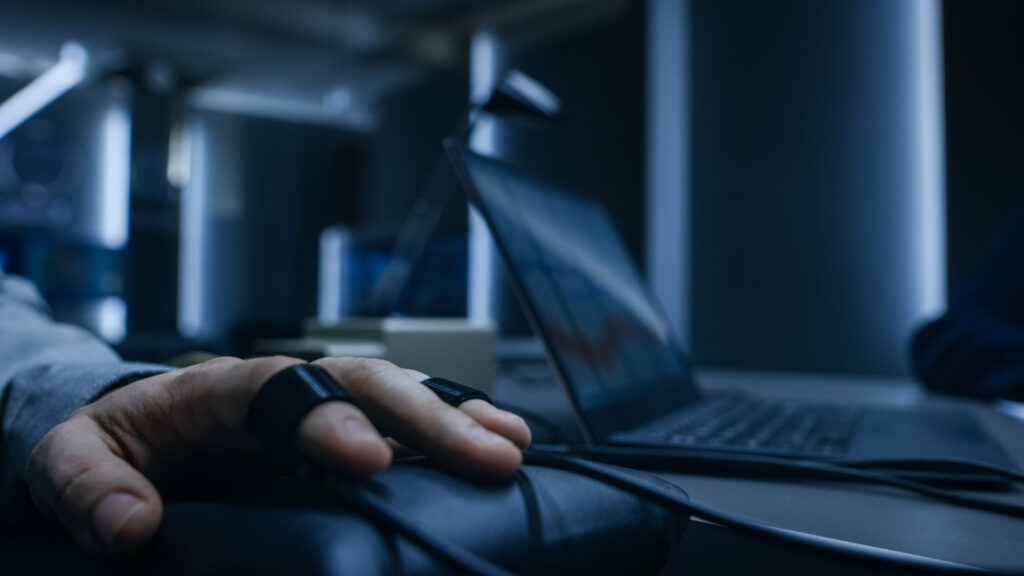 Closeup of Electrodermal Activity (EDA) Sensor in a polygraph examination